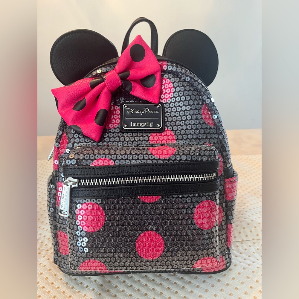 Loungefly Disney Parks Minnie Mouse Polka Dot Clear Sequin Mini Backpack BNWT